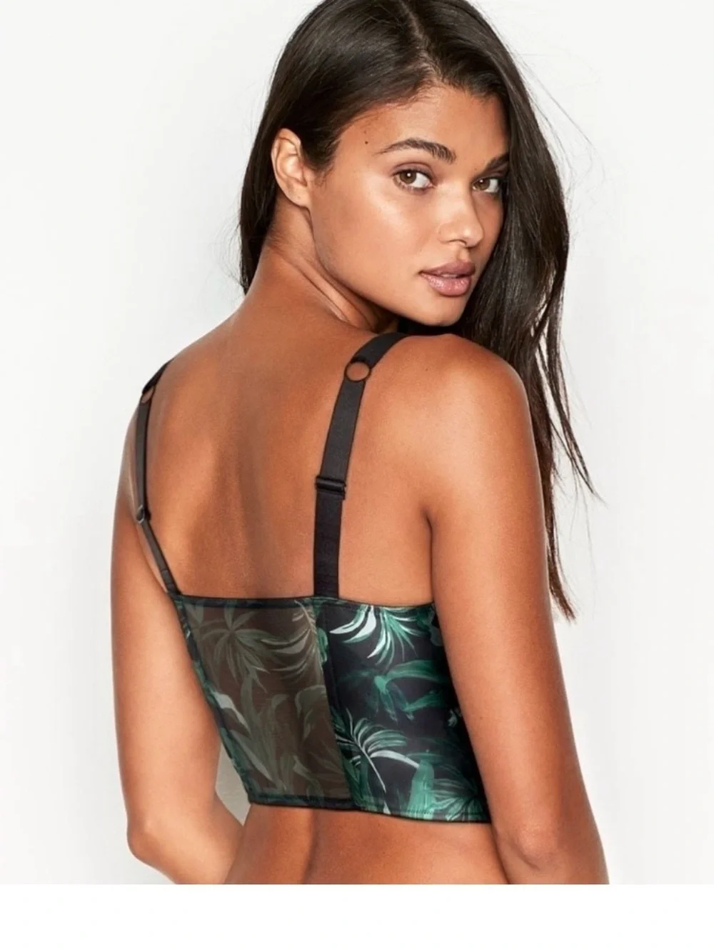 Victoria's Secret Black & Green Tropical Longline Bralette - Picture 1 of 3